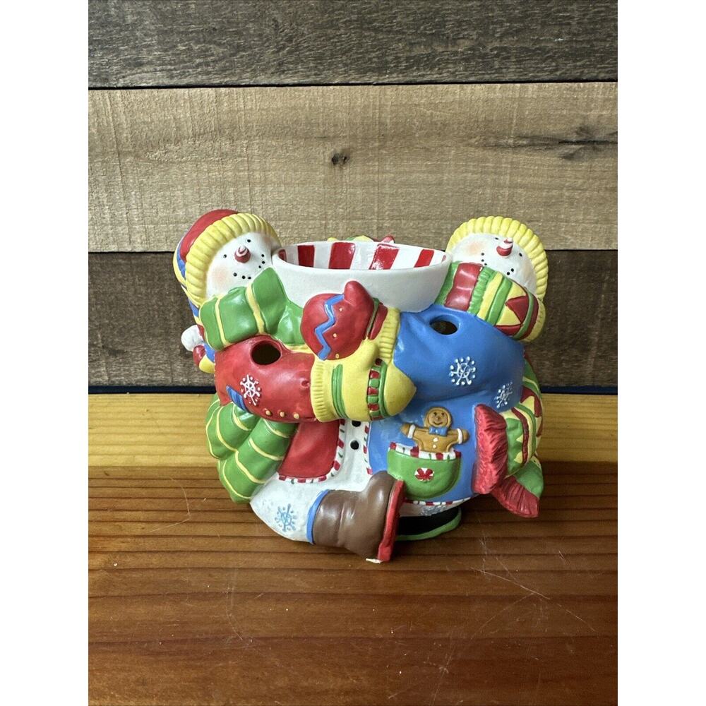 Party lite Peppermint Pals Wax Warmer Susan Winget Christmas Snowmen Candle